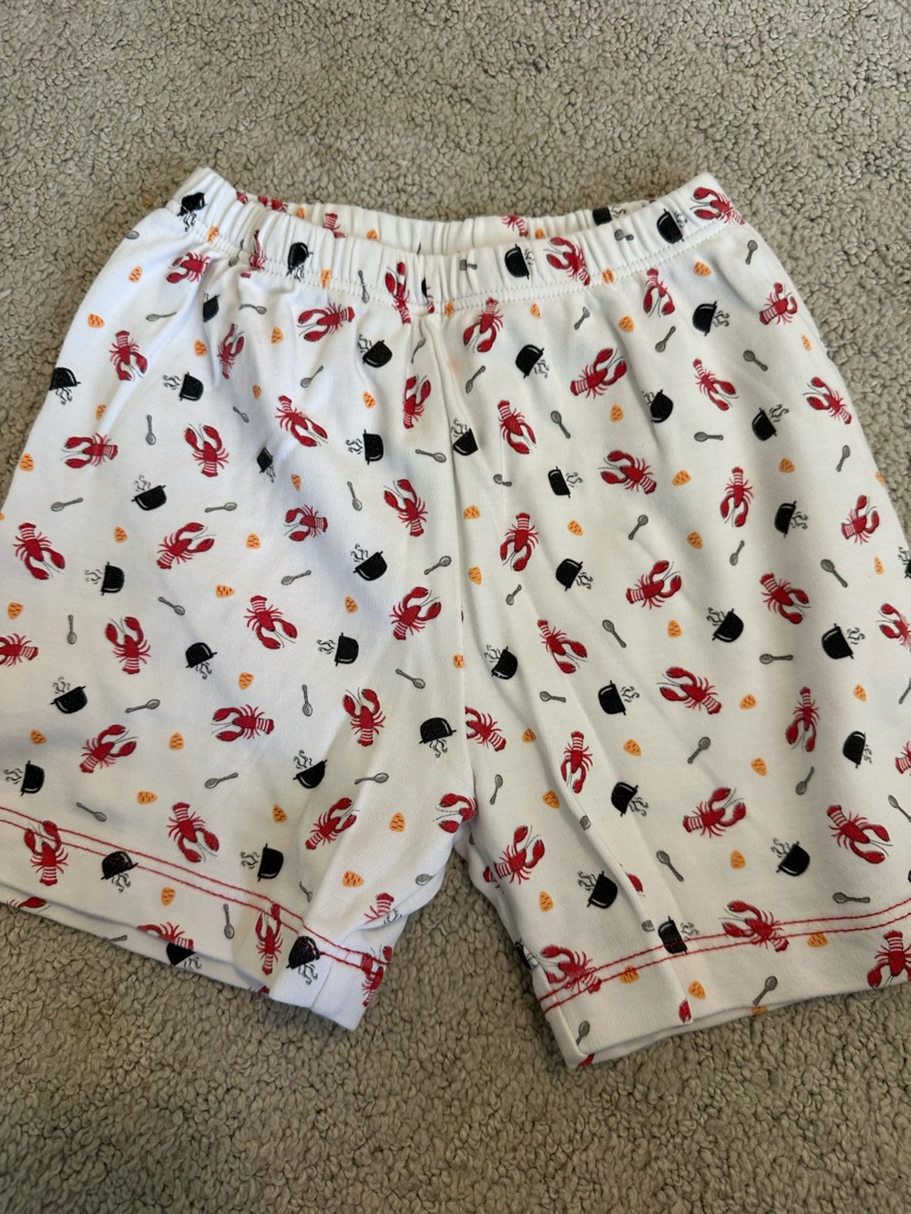 Kids White Shorts with Red Lobster Print